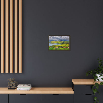 Cushendon Hills wall art showcasing rolling hills and scenic Irish landscapes, framed in high-quality materials for an elegant look.