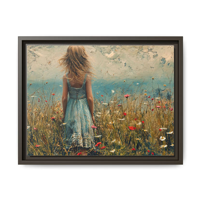 Young Girl Looking Out To Sea wall art, featuring a peaceful ocean view and a young girl in contemplation, printed on high-quality canvas for timeless décor.