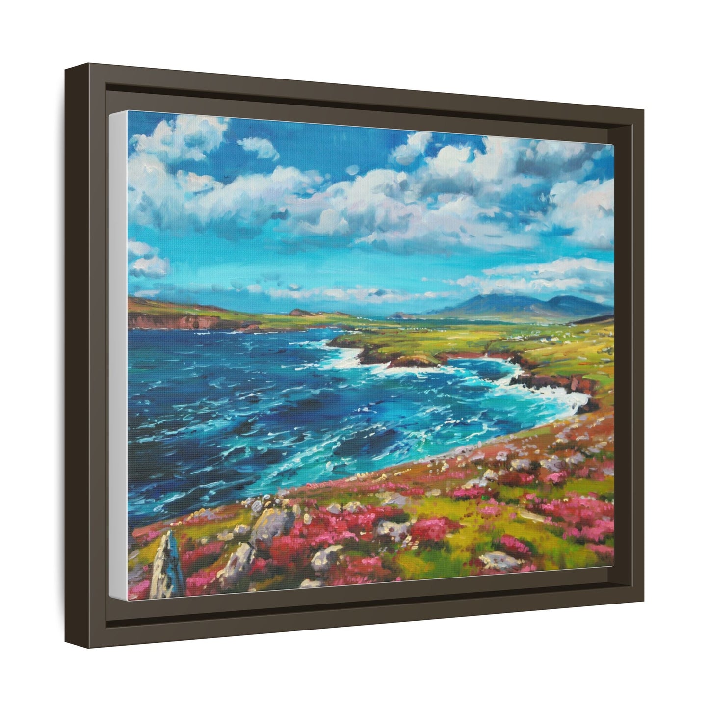 Dingle Peninsula wall art featuring a scenic view of Ireland's rugged coastline, printed on high-quality canvas with a premium frame.