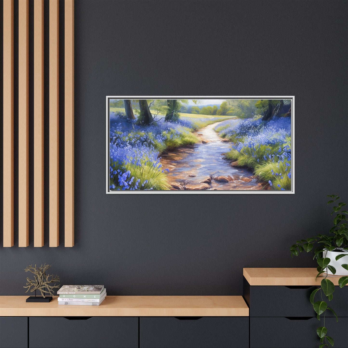 Bluebell Stream Wall Art - Serene Nature Landscape Canvas Print