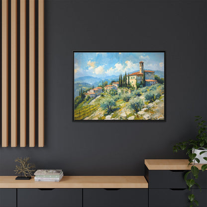 Tuscan Village on Hill - Captivating Italian Landscape Canvas Print for Timeless Home Décor