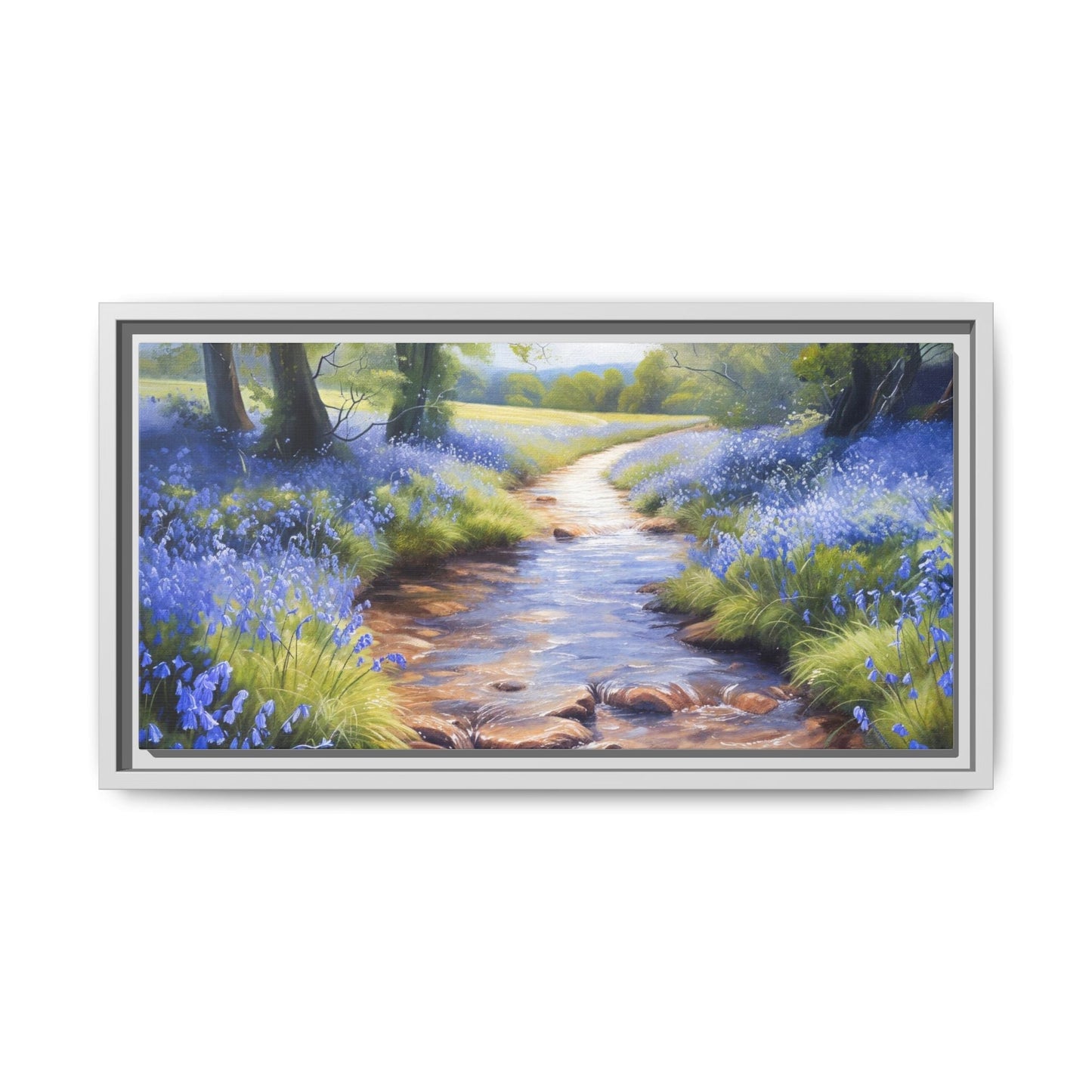 Bluebell Stream Wall Art - Serene Nature Landscape Canvas Print