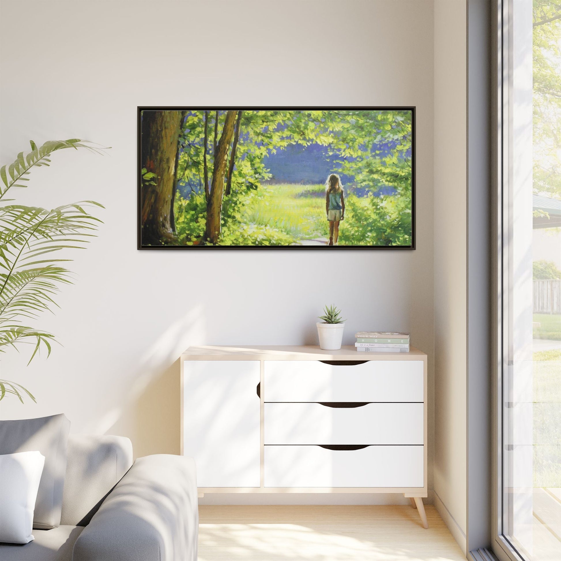 INTO THE LIGHT 11 – A captivating artwork featuring a luminous scene that evokes a sense of depth, movement, and serenity, framed in premium pinewood for timeless décor.