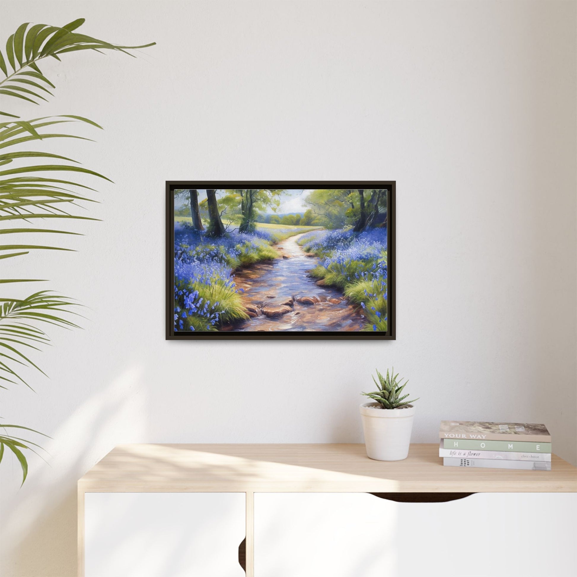 Bluebell Stream Wall Art - Serene Nature Landscape Canvas Print