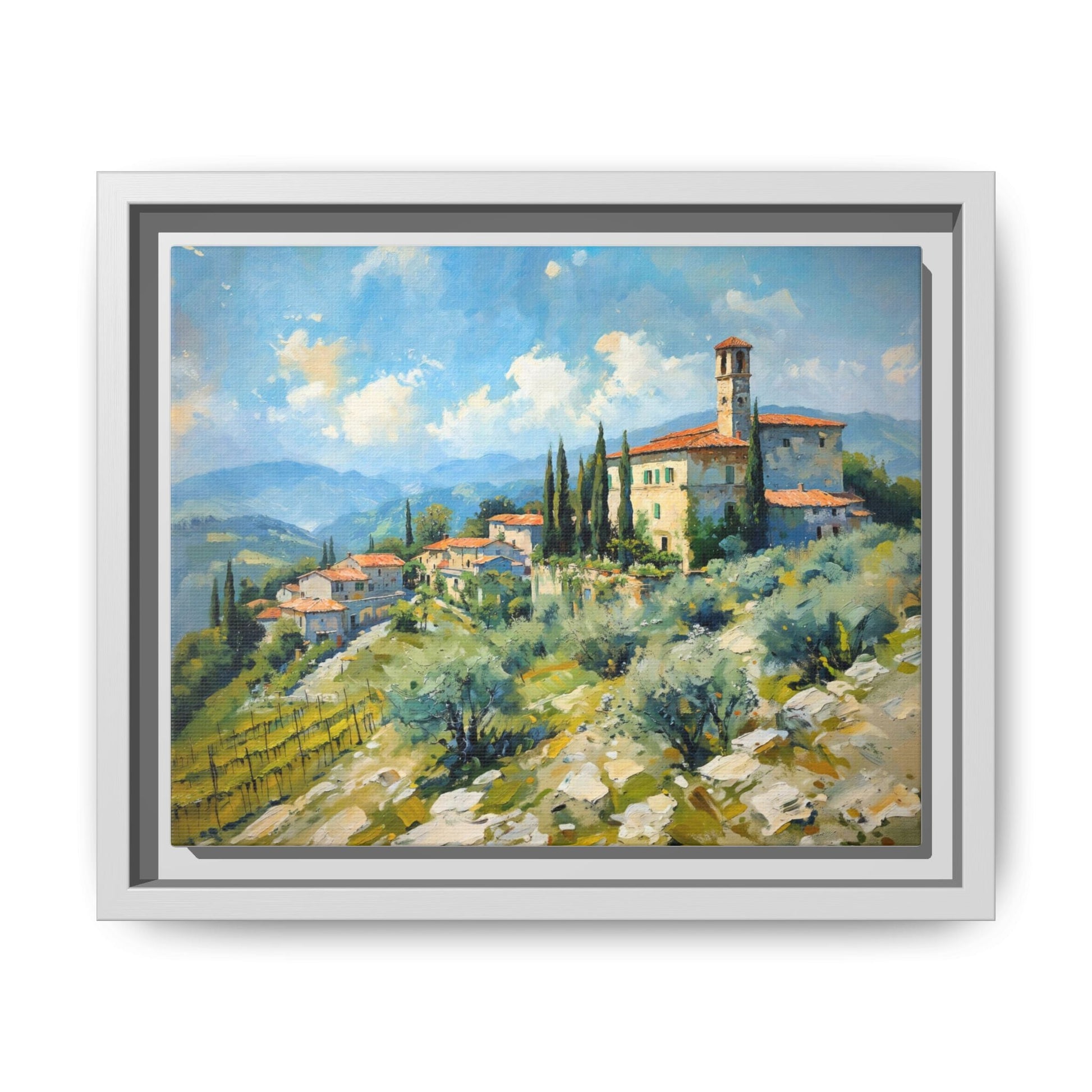 Tuscan Village on Hill - Captivating Italian Landscape Canvas Print for Timeless Home Décor