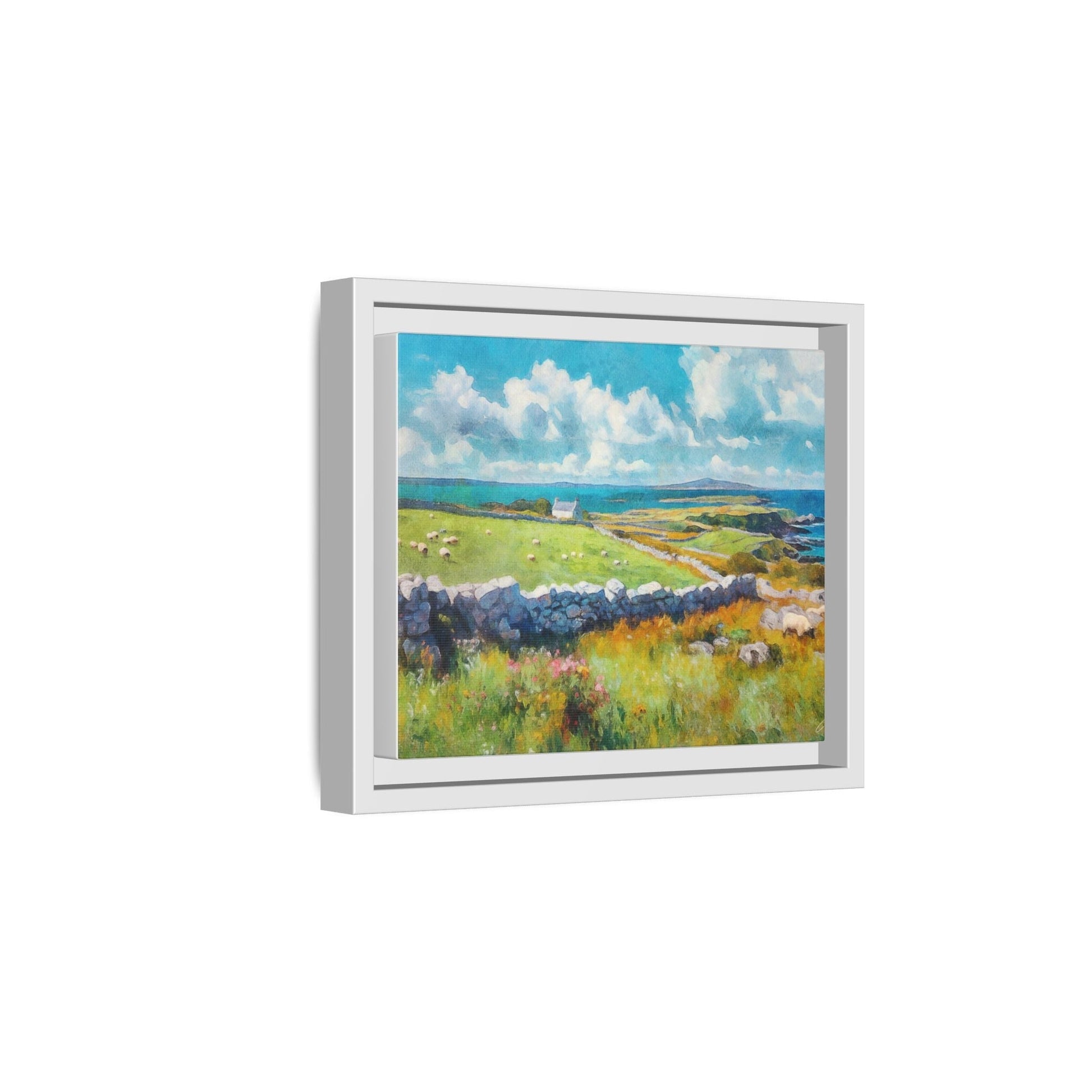 Far Flung Shores W.COL wall art featuring a serene coastal landscape, printed on high-quality canvas with a premium pinewood frame.