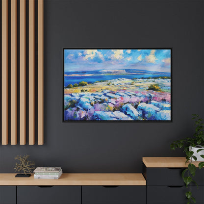 Burren 3 wall art featuring a scenic view of the Burren region in Ireland, printed on high-quality canvas with a premium frame for timeless décor