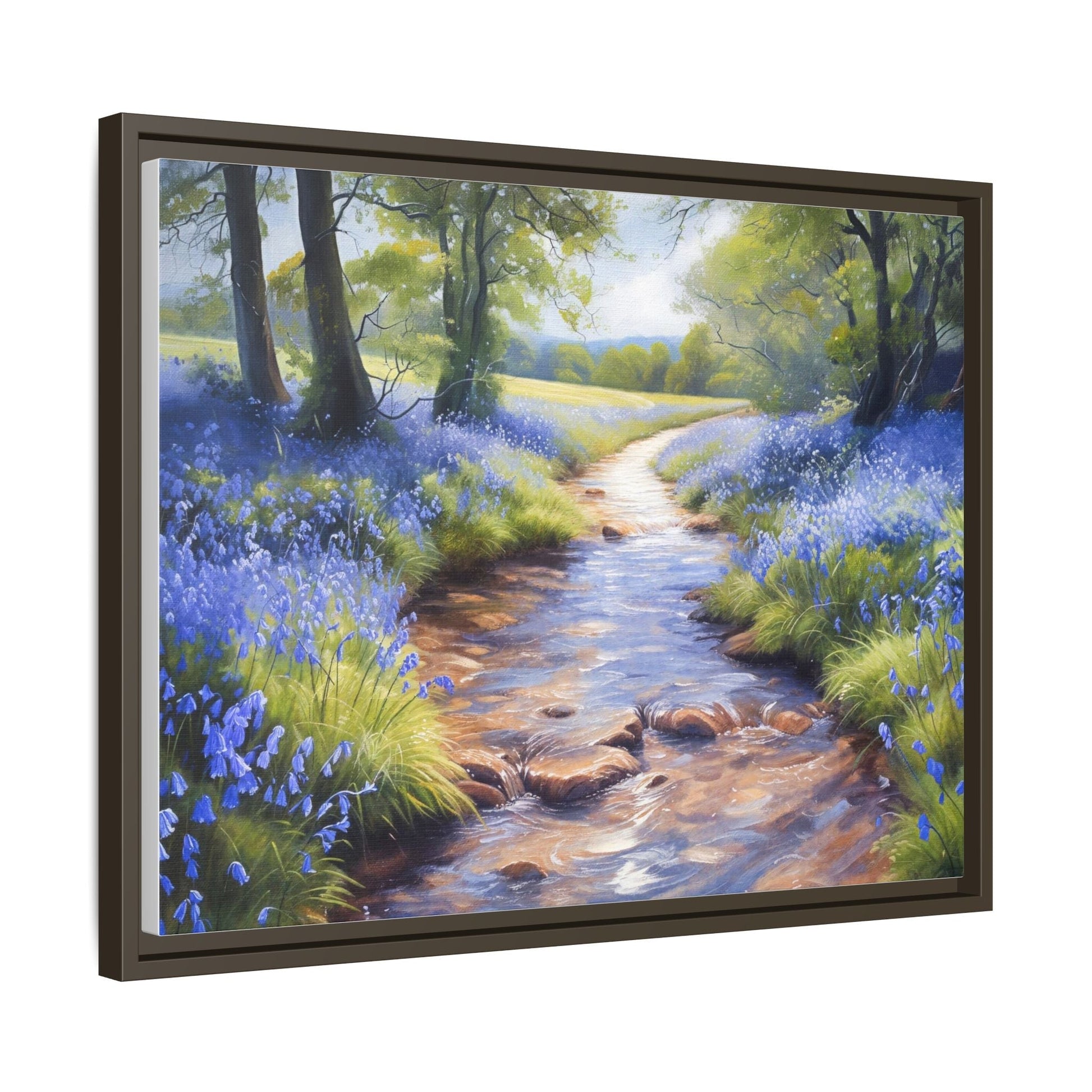 Bluebell Stream Wall Art - Serene Nature Landscape Canvas Print