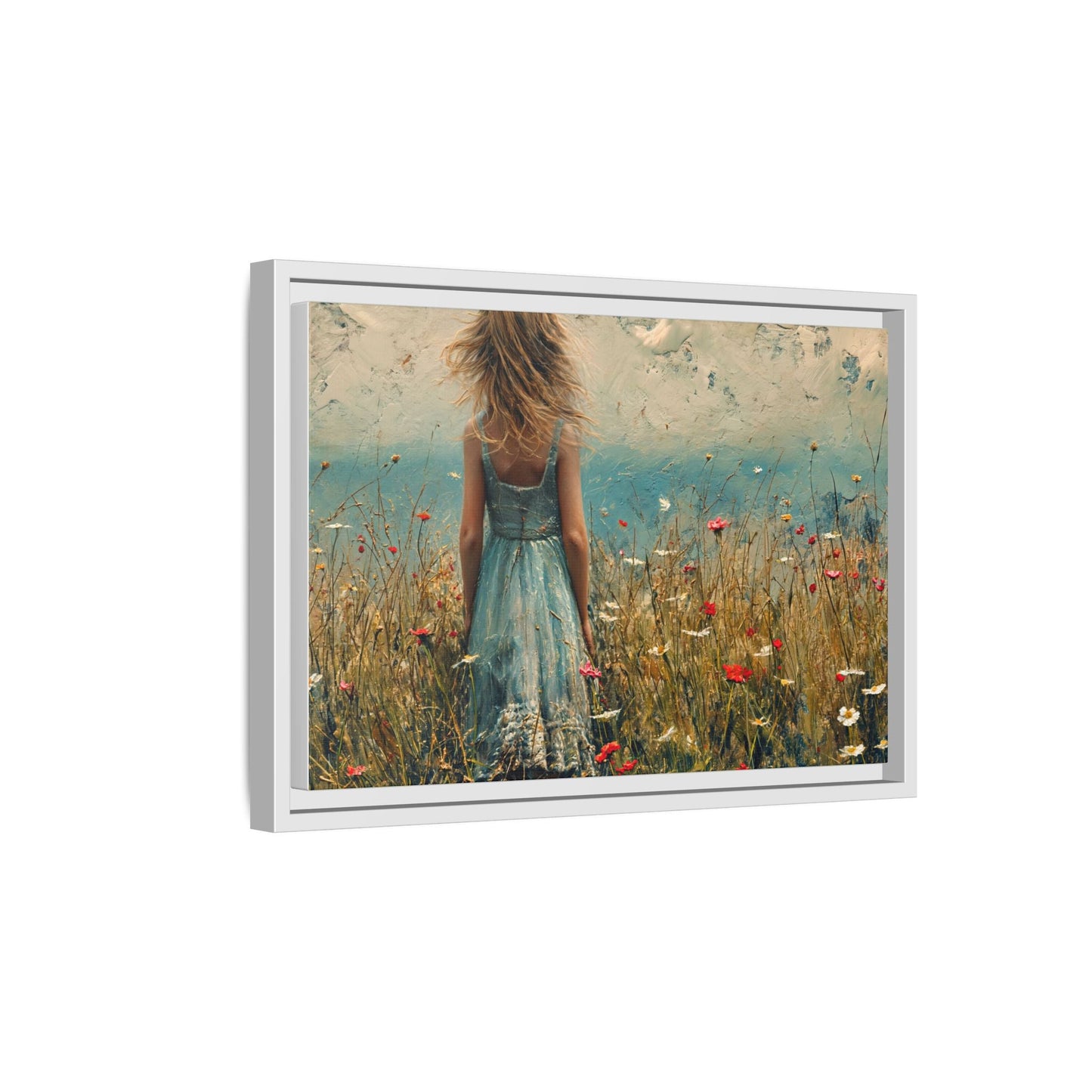 Young Girl Looking Out To Sea wall art, featuring a peaceful ocean view and a young girl in contemplation, printed on high-quality canvas for timeless décor.