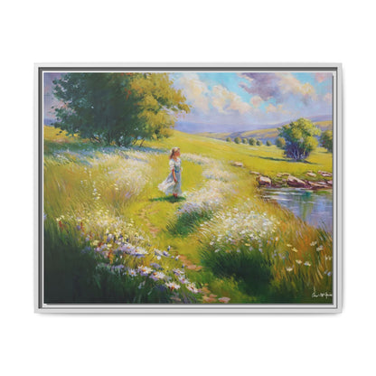 Young Girl By Lake Wall Art - Serene Portrait of a Girl by a Tranquil Lake for Home Décor