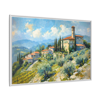 Tuscan Village on Hill - Captivating Italian Landscape Canvas Print for Timeless Home Décor