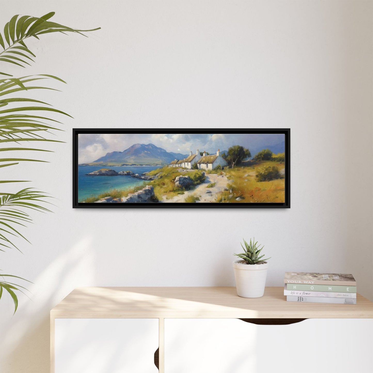 Blustery Day wall art featuring a dramatic wind-swept landscape in a pinewood frame.