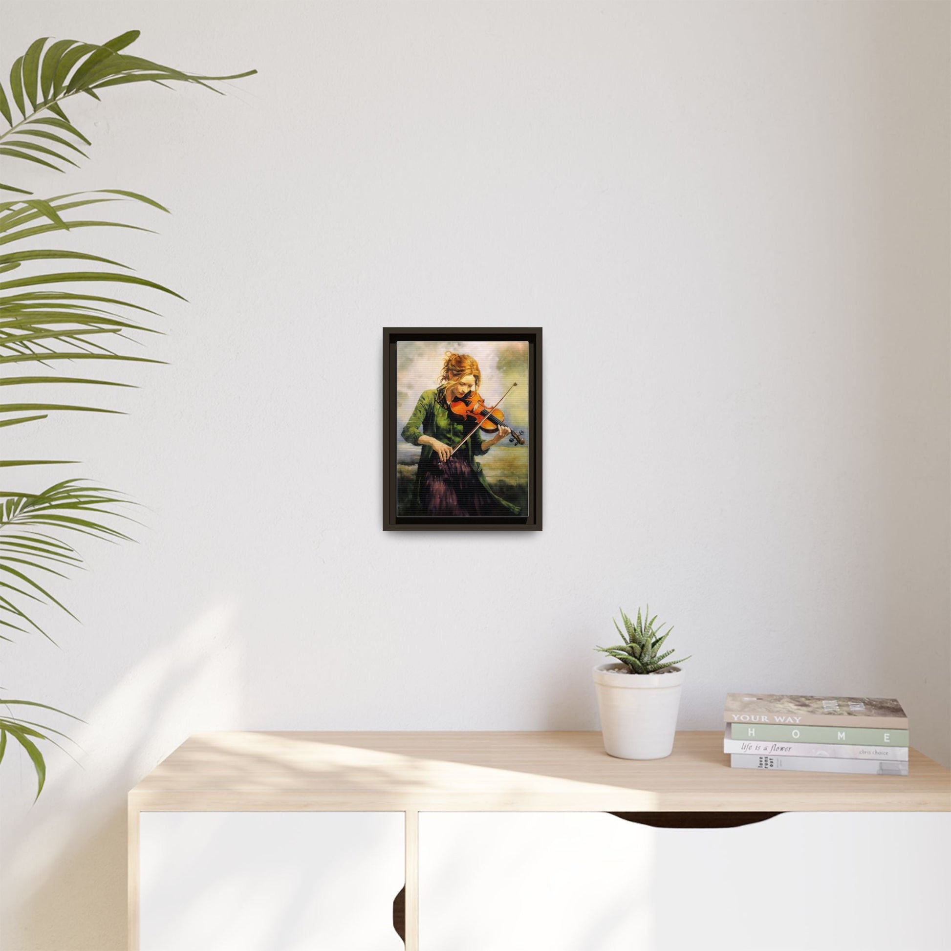 Young Girl with Fiddle wall art featuring a young musician playing the fiddle, printed on high-quality canvas for timeless and elegant décor.