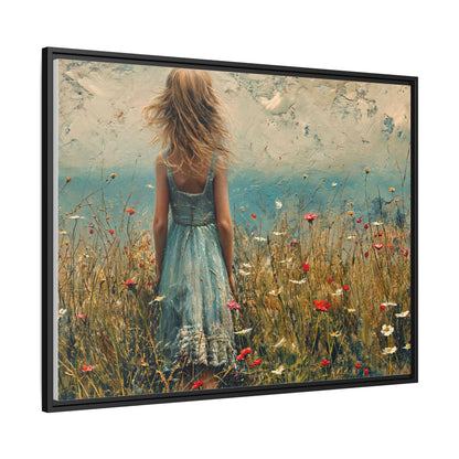 Young Girl Looking Out To Sea wall art, featuring a peaceful ocean view and a young girl in contemplation, printed on high-quality canvas for timeless décor.