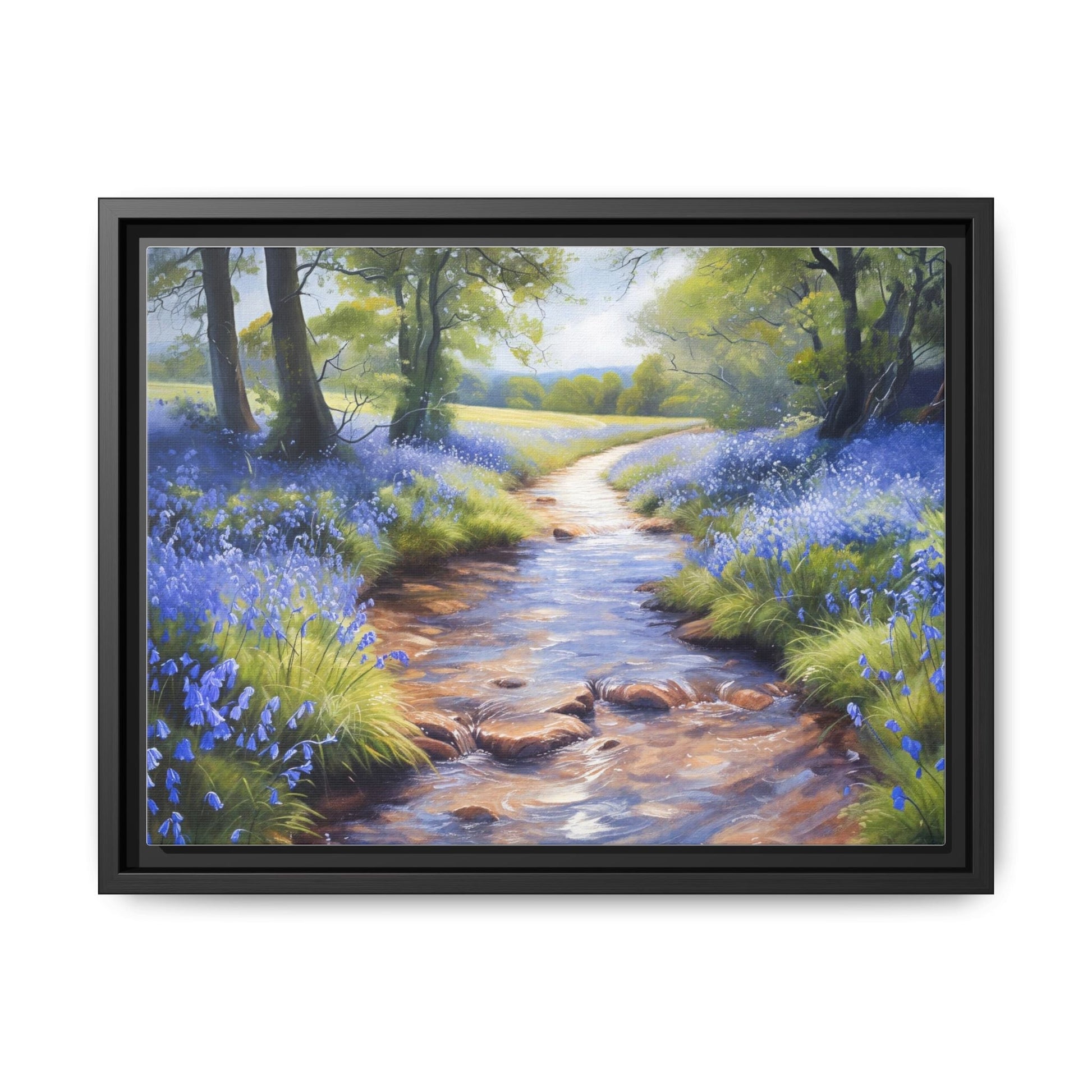 Bluebell Stream Wall Art - Serene Nature Landscape Canvas Print