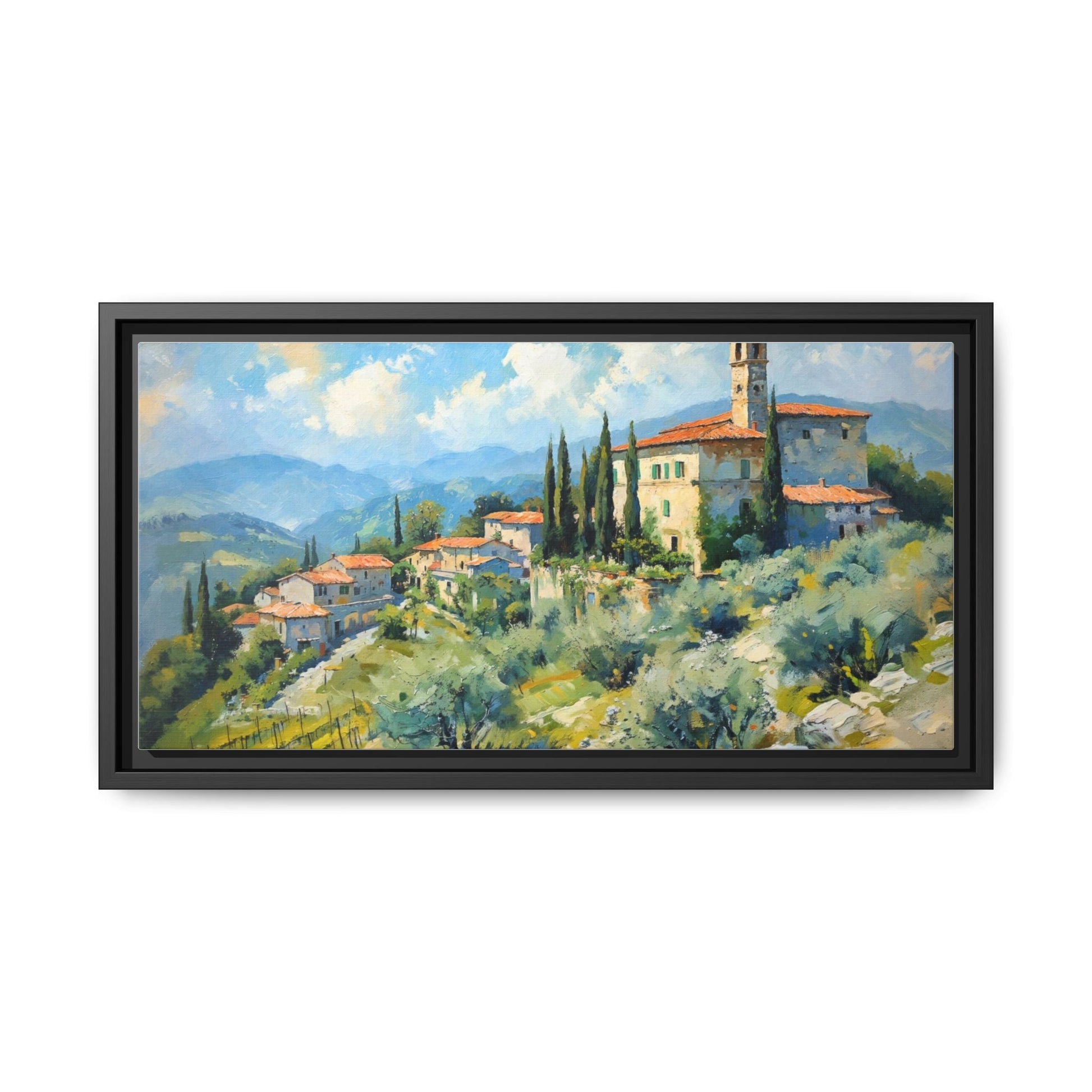 Tuscan Village on Hill - Captivating Italian Landscape Canvas Print for Timeless Home Décor