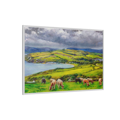 Cushendon Hills wall art showcasing rolling hills and scenic Irish landscapes, framed in high-quality materials for an elegant look.