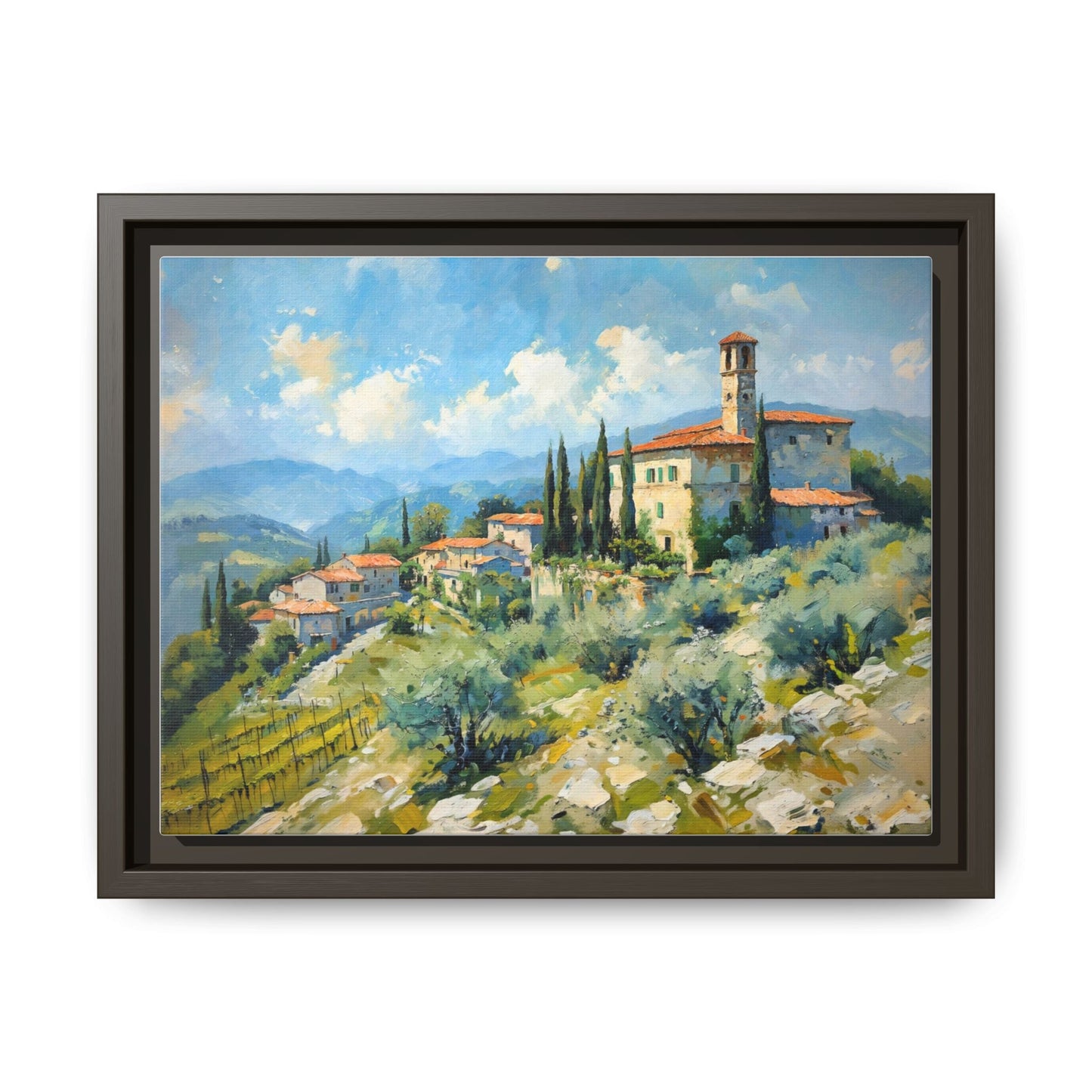 Tuscan Village on Hill - Captivating Italian Landscape Canvas Print for Timeless Home Décor