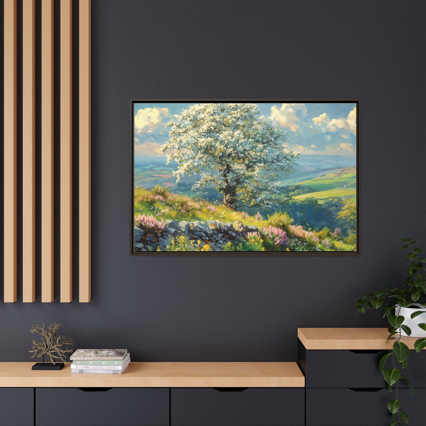 Whitethorn in Bloom wall art featuring a vibrant scene of blooming whitethorn trees, printed on high-quality canvas for a natural and timeless décor.