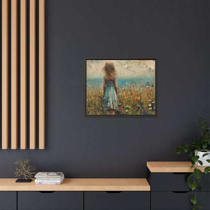 Young Girl Looking Out To Sea wall art, featuring a peaceful ocean view and a young girl in contemplation, printed on high-quality canvas for timeless décor.