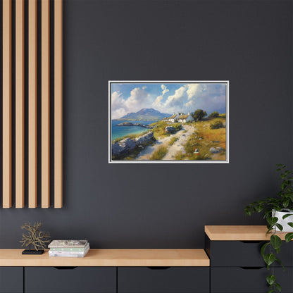 Blustery Day wall art featuring a dramatic wind-swept landscape in a pinewood frame.