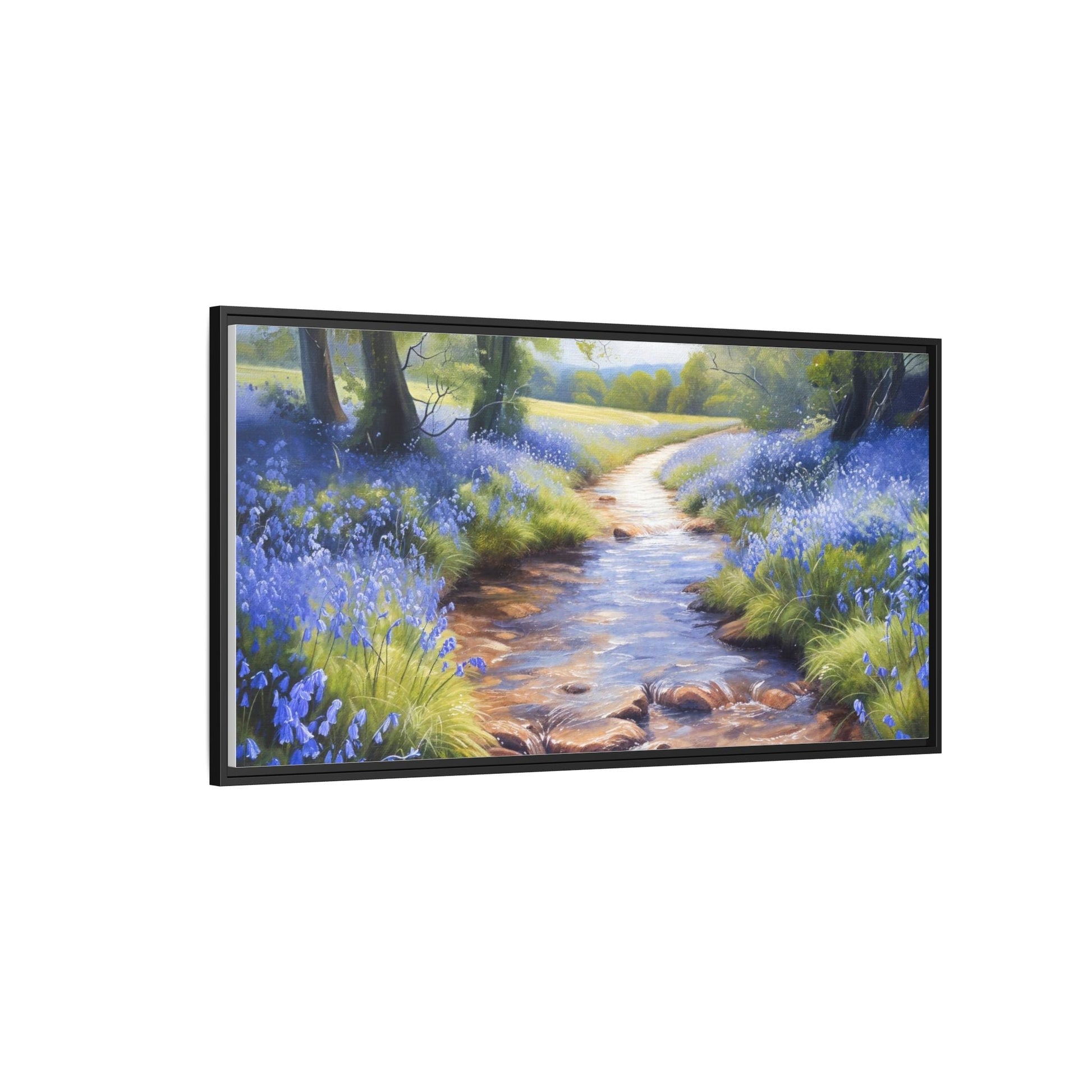 Bluebell Stream Wall Art - Serene Nature Landscape Canvas Print