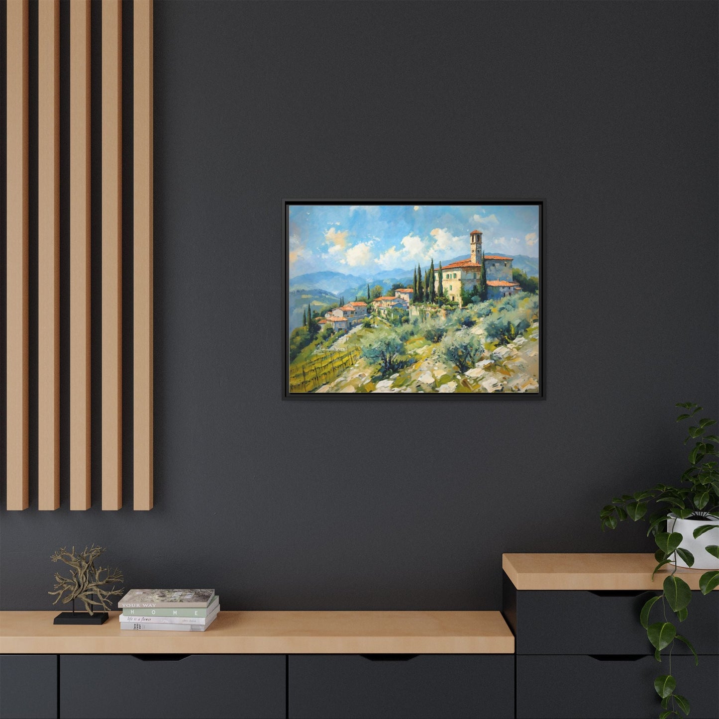 Tuscan Village on Hill - Captivating Italian Landscape Canvas Print for Timeless Home Décor