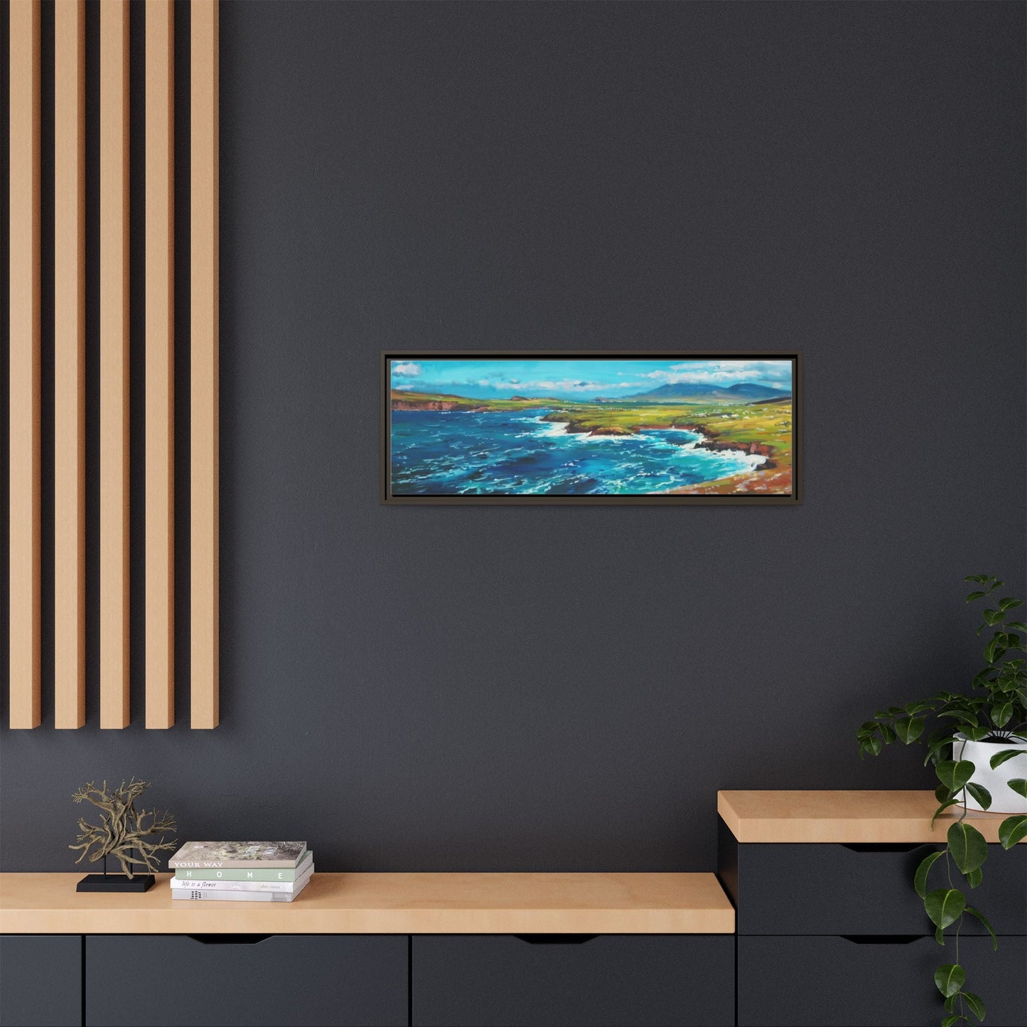 Dingle Peninsula wall art featuring a scenic view of Ireland's rugged coastline, printed on high-quality canvas with a premium frame.