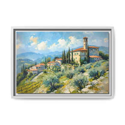 Tuscan Village on Hill - Captivating Italian Landscape Canvas Print for Timeless Home Décor