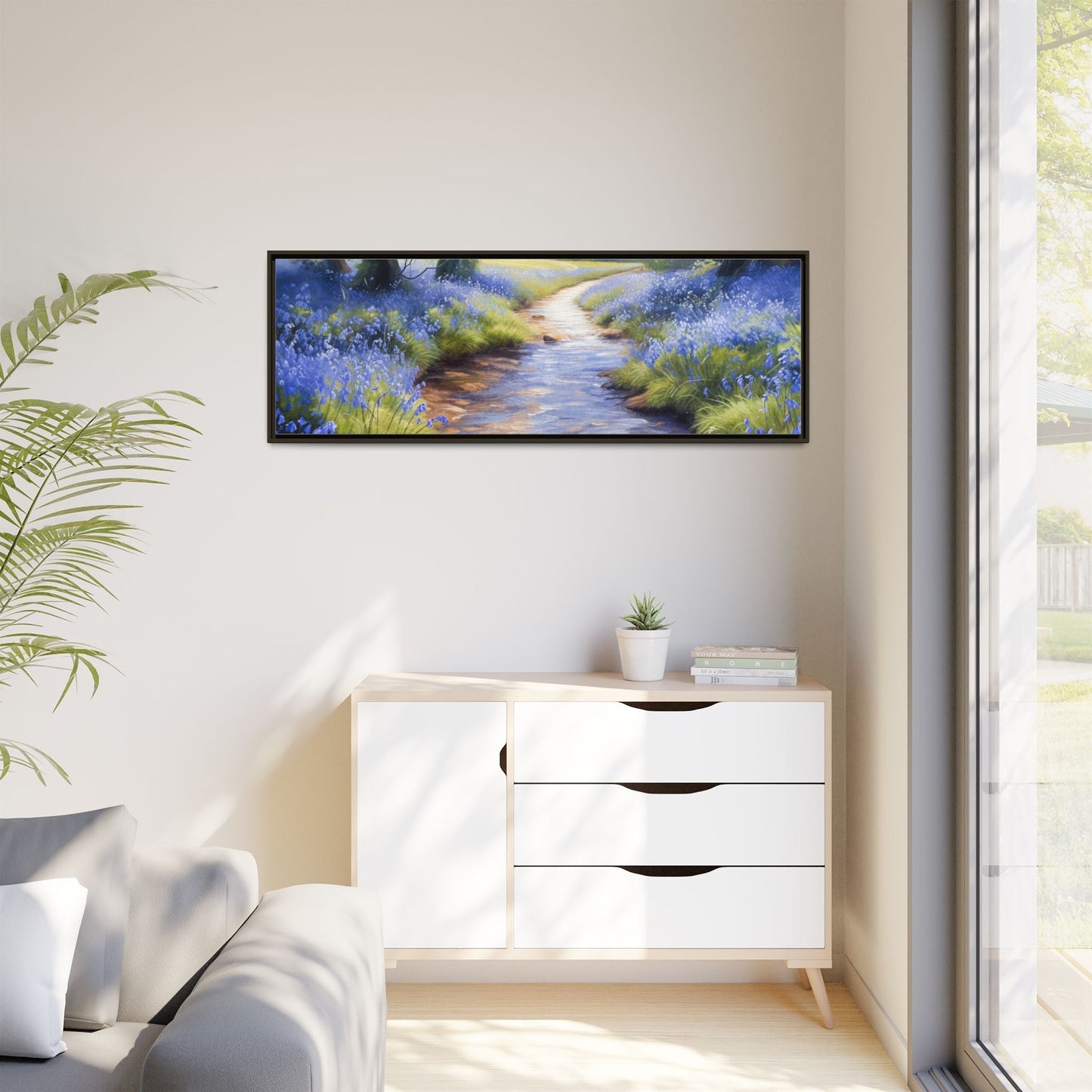 Bluebell Stream Wall Art - Serene Nature Landscape Canvas Print