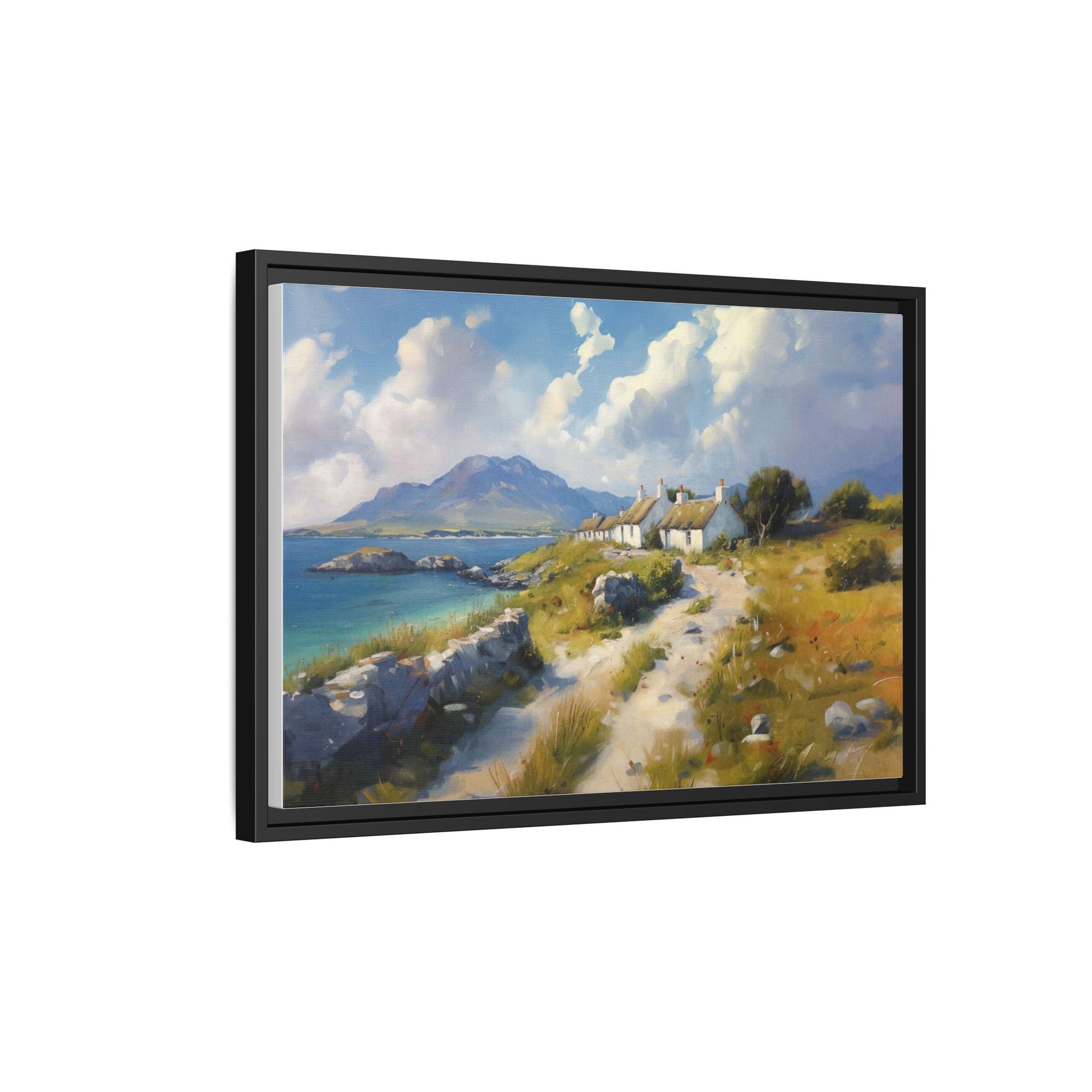 Blustery Day wall art featuring a dramatic wind-swept landscape in a pinewood frame.