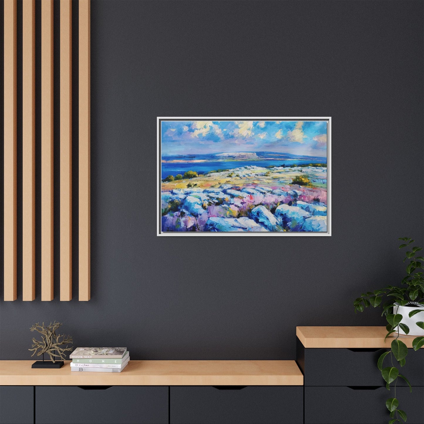 Burren 3 wall art featuring a scenic view of the Burren region in Ireland, printed on high-quality canvas with a premium frame for timeless décor