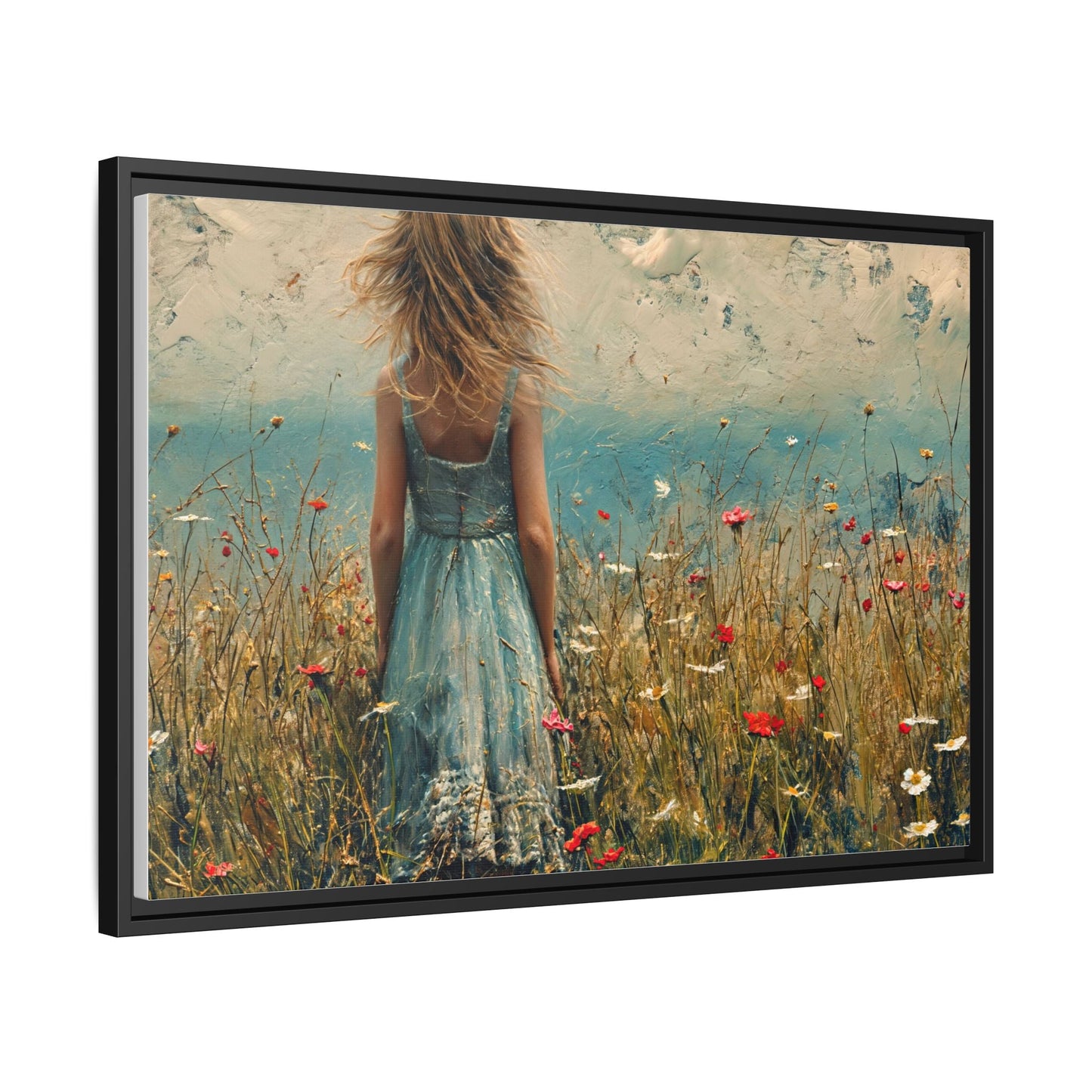 Young Girl Looking Out To Sea wall art, featuring a peaceful ocean view and a young girl in contemplation, printed on high-quality canvas for timeless décor.