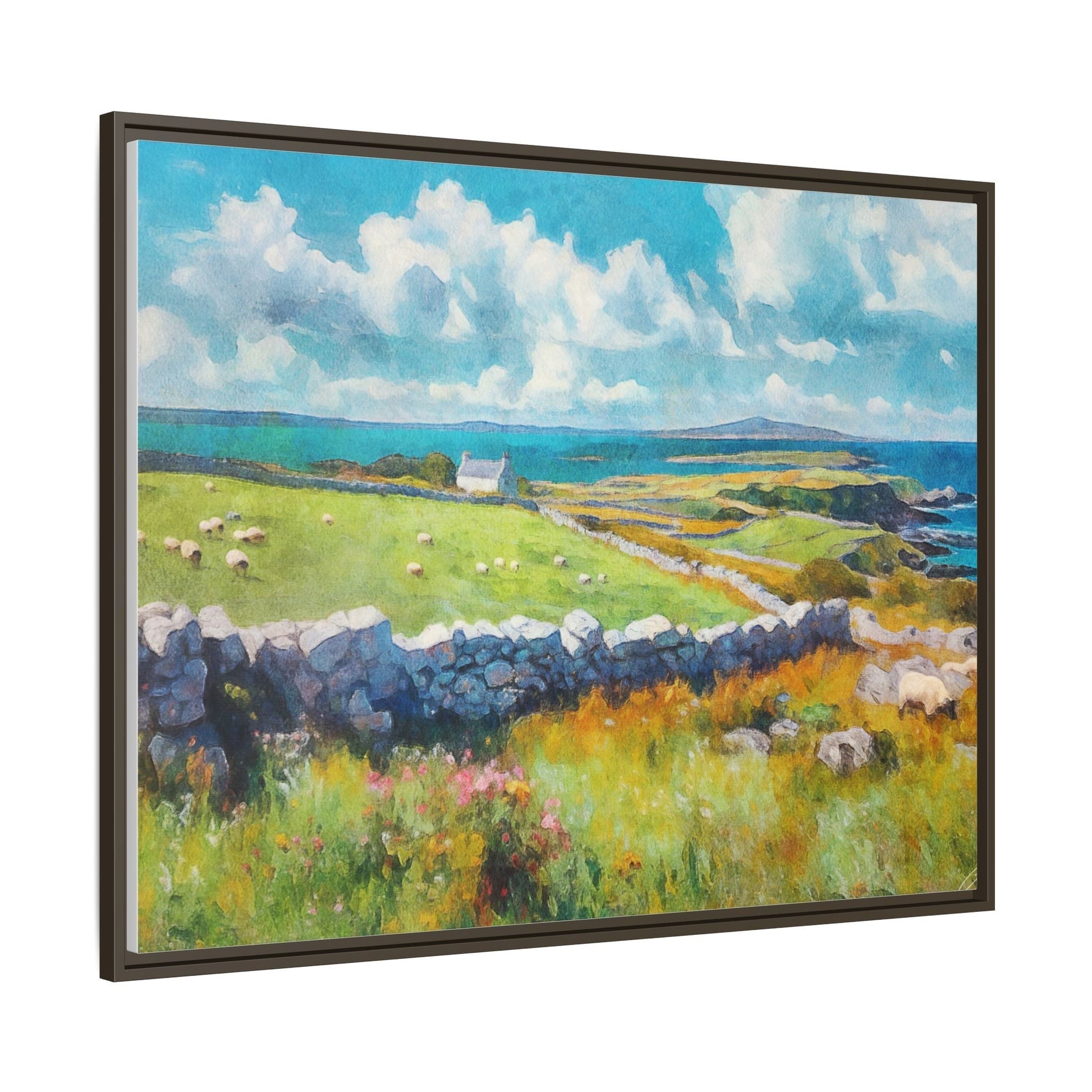 Far Flung Shores W.COL wall art featuring a serene coastal landscape, printed on high-quality canvas with a premium pinewood frame.