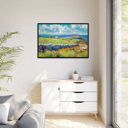 Far Flung Shores W.COL wall art featuring a serene coastal landscape, printed on high-quality canvas with a premium pinewood frame.