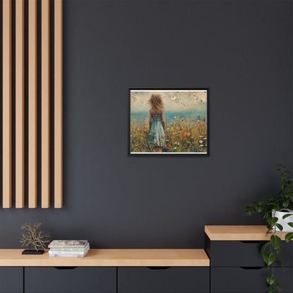 Young Girl Looking Out To Sea wall art, featuring a peaceful ocean view and a young girl in contemplation, printed on high-quality canvas for timeless décor.