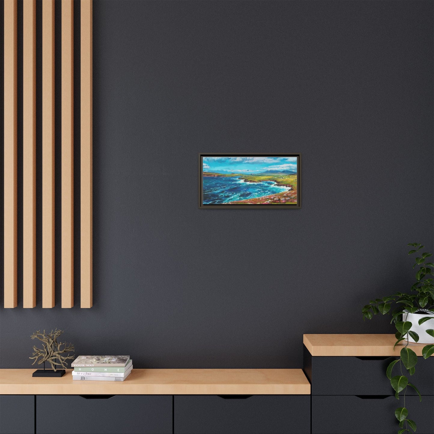 Dingle Peninsula wall art featuring a scenic view of Ireland's rugged coastline, printed on high-quality canvas with a premium frame.