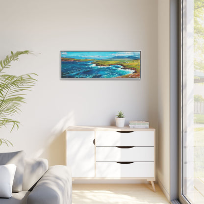 Dingle Peninsula wall art featuring a scenic view of Ireland's rugged coastline, printed on high-quality canvas with a premium frame.