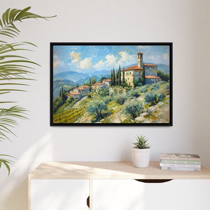 Tuscan Village on Hill - Captivating Italian Landscape Canvas Print for Timeless Home Décor