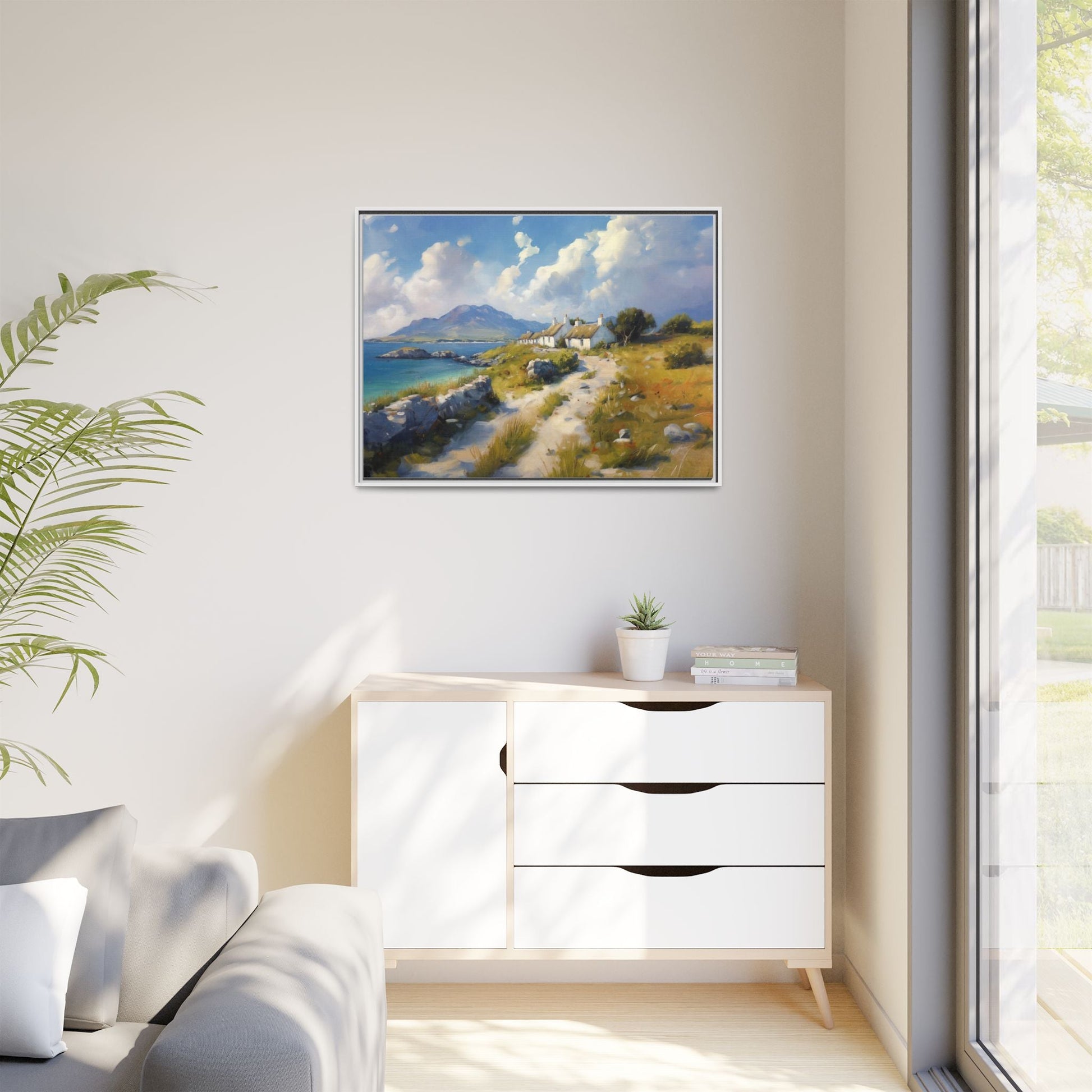 Blustery Day wall art featuring a dramatic wind-swept landscape in a pinewood frame.