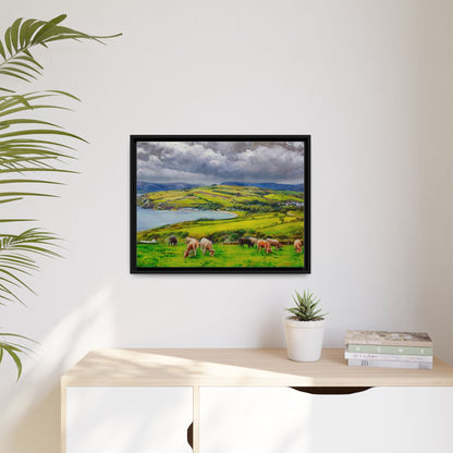 Cushendun Hills wall art showcasing rolling hills and scenic Irish landscapes, framed in high-quality materials for an elegant look.