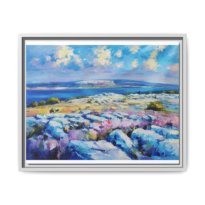 Burren 3 wall art featuring a scenic view of the Burren region in Ireland, printed on high-quality canvas with a premium frame for timeless décor