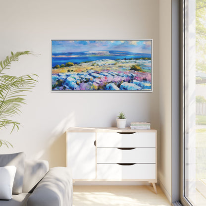 Burren 3 wall art featuring a scenic view of the Burren region in Ireland, printed on high-quality canvas with a premium frame for timeless décor