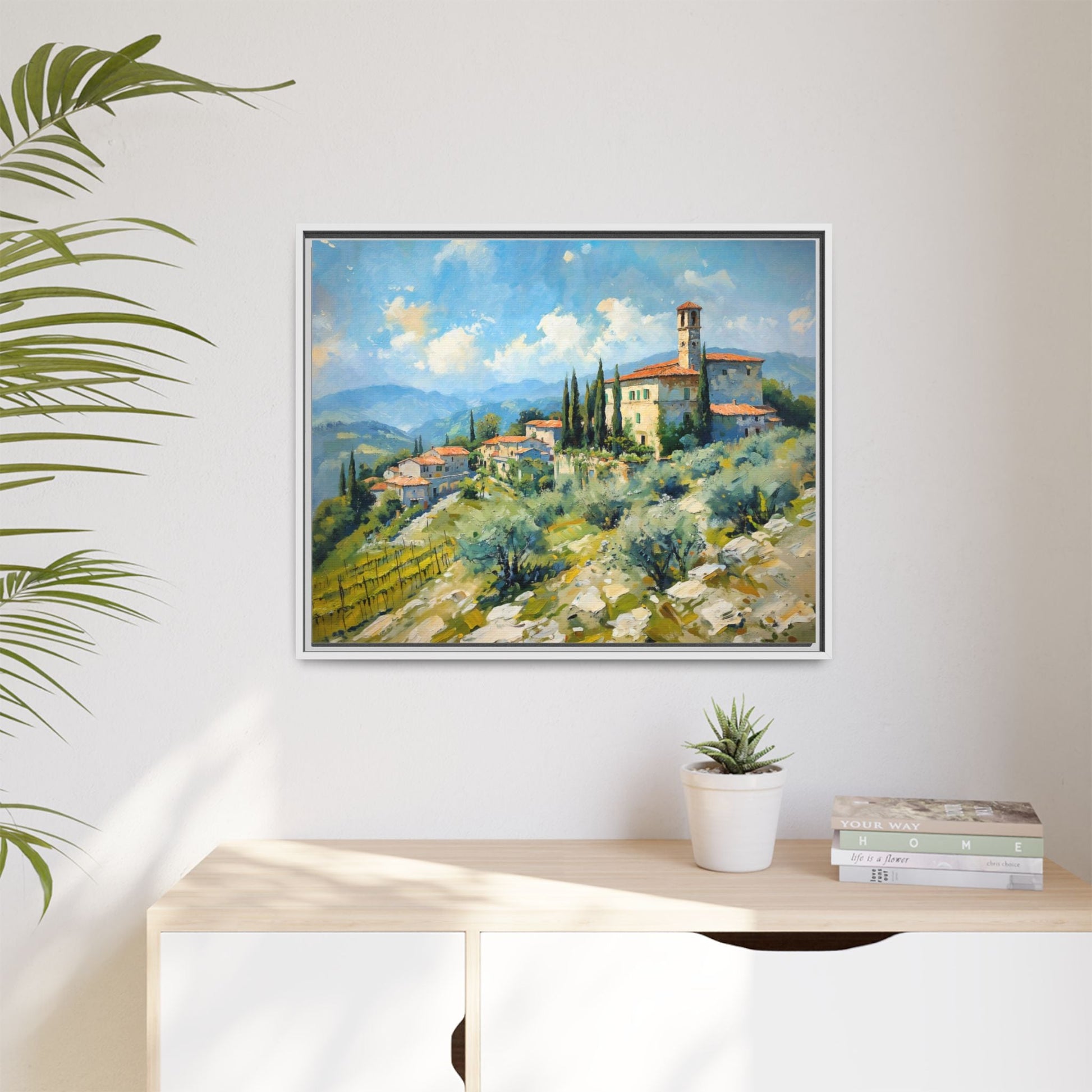 Tuscan Village on Hill - Captivating Italian Landscape Canvas Print for Timeless Home Décor