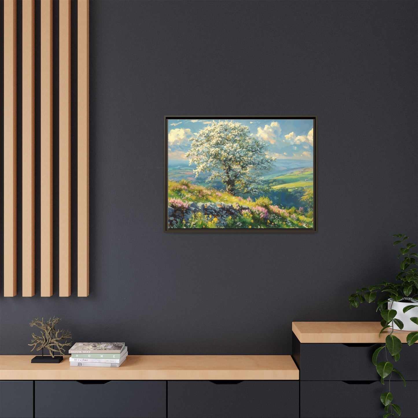 Whitethorn in Bloom wall art featuring a vibrant scene of blooming whitethorn trees, printed on high-quality canvas for a natural and timeless décor.