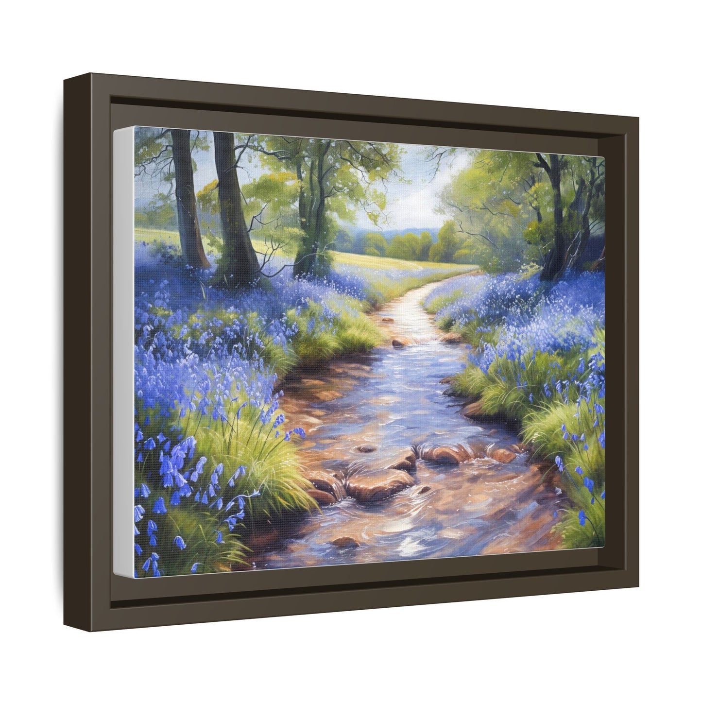 Bluebell Stream Wall Art - Serene Nature Landscape Canvas Print