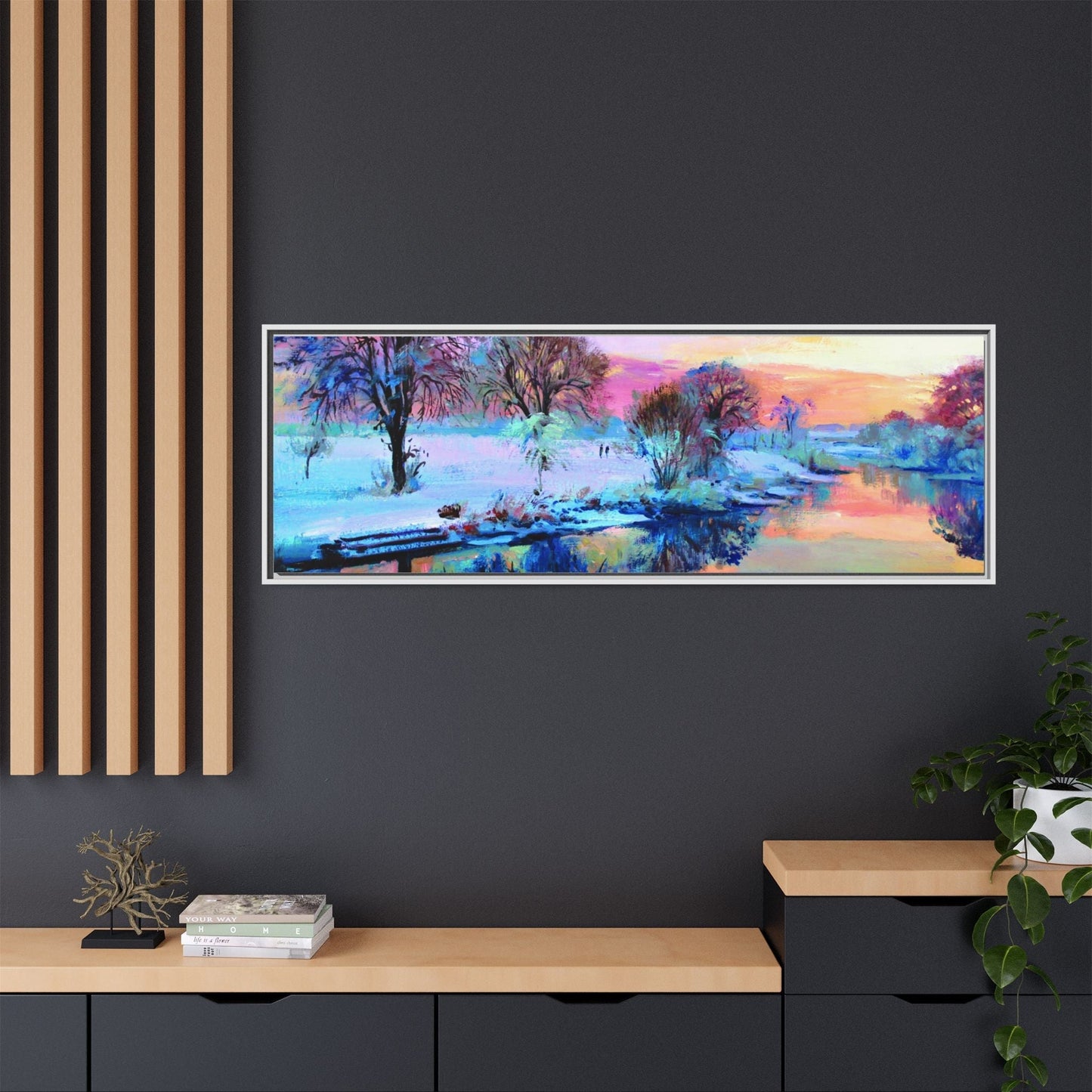 Winter Trees framed art – Premium pinewood frame with a cotton-polyester canvas print, featuring a protective coating for lasting beauty and timeless décor.