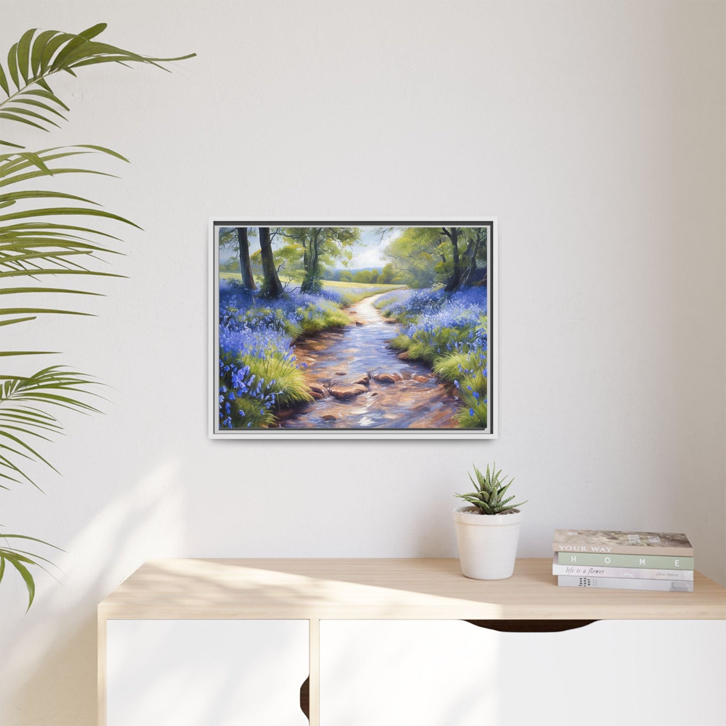 Bluebell Stream Wall Art - Serene Nature Landscape Canvas Print