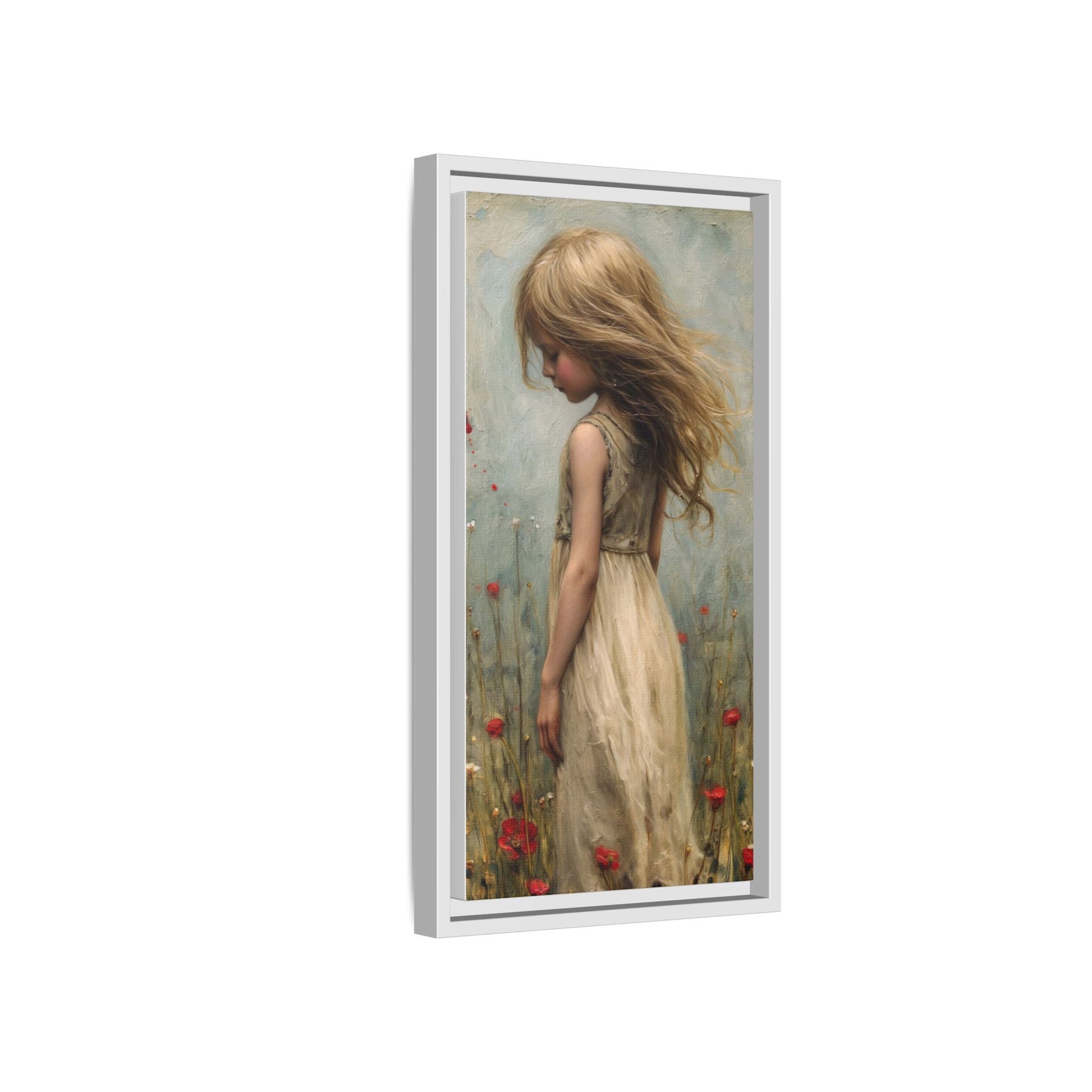 Young Girl In Flowers – Elegant pinewood-framed wall art featuring a high-quality cotton-polyester canvas with vibrant colors and a timeless design.