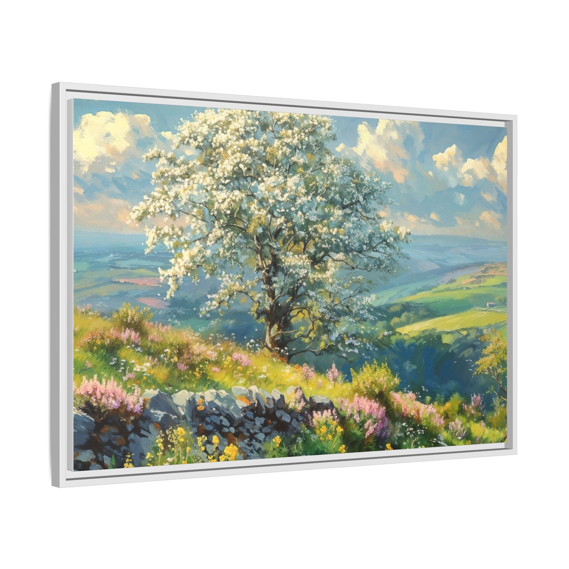 Whitethorn in Bloom wall art featuring a vibrant scene of blooming whitethorn trees, printed on high-quality canvas for a natural and timeless décor.